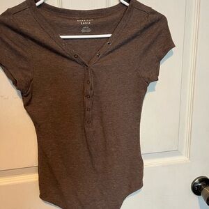 American Eagle Outfitters Brown Fitted Cap Sleeve Bodysuit